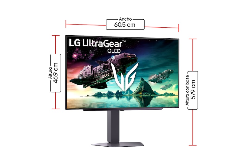 Imagen con dimenciones Monitor LG UltraGear  27GX704A-B